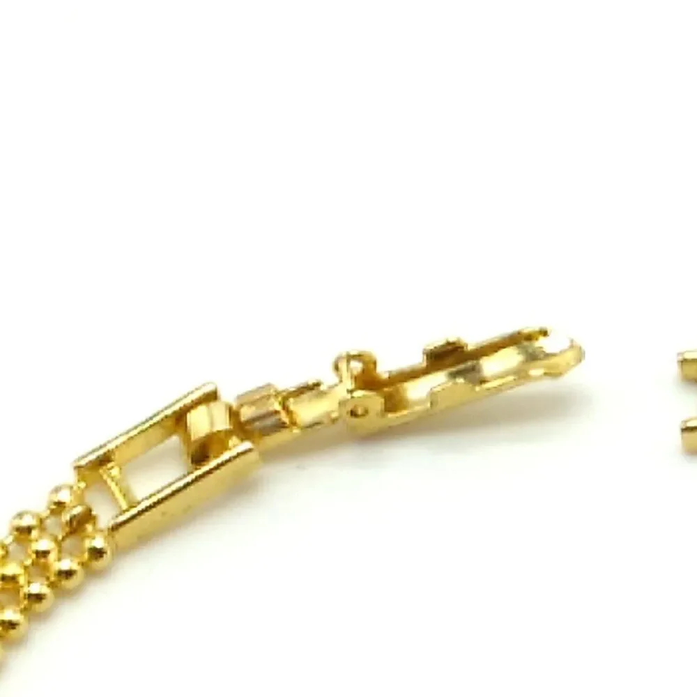 V Shaped Crystal Center Triple Row Delicate Round Gold-tone Beaded Necklace